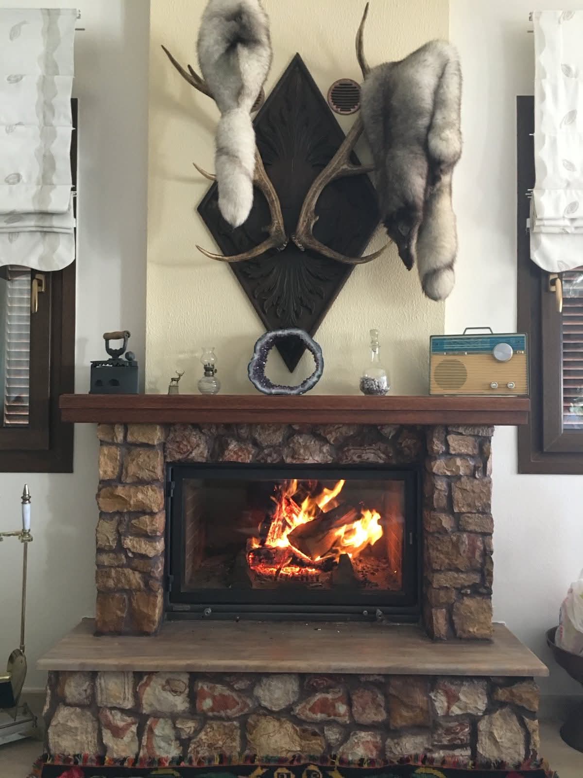 Traditional stone fireplace