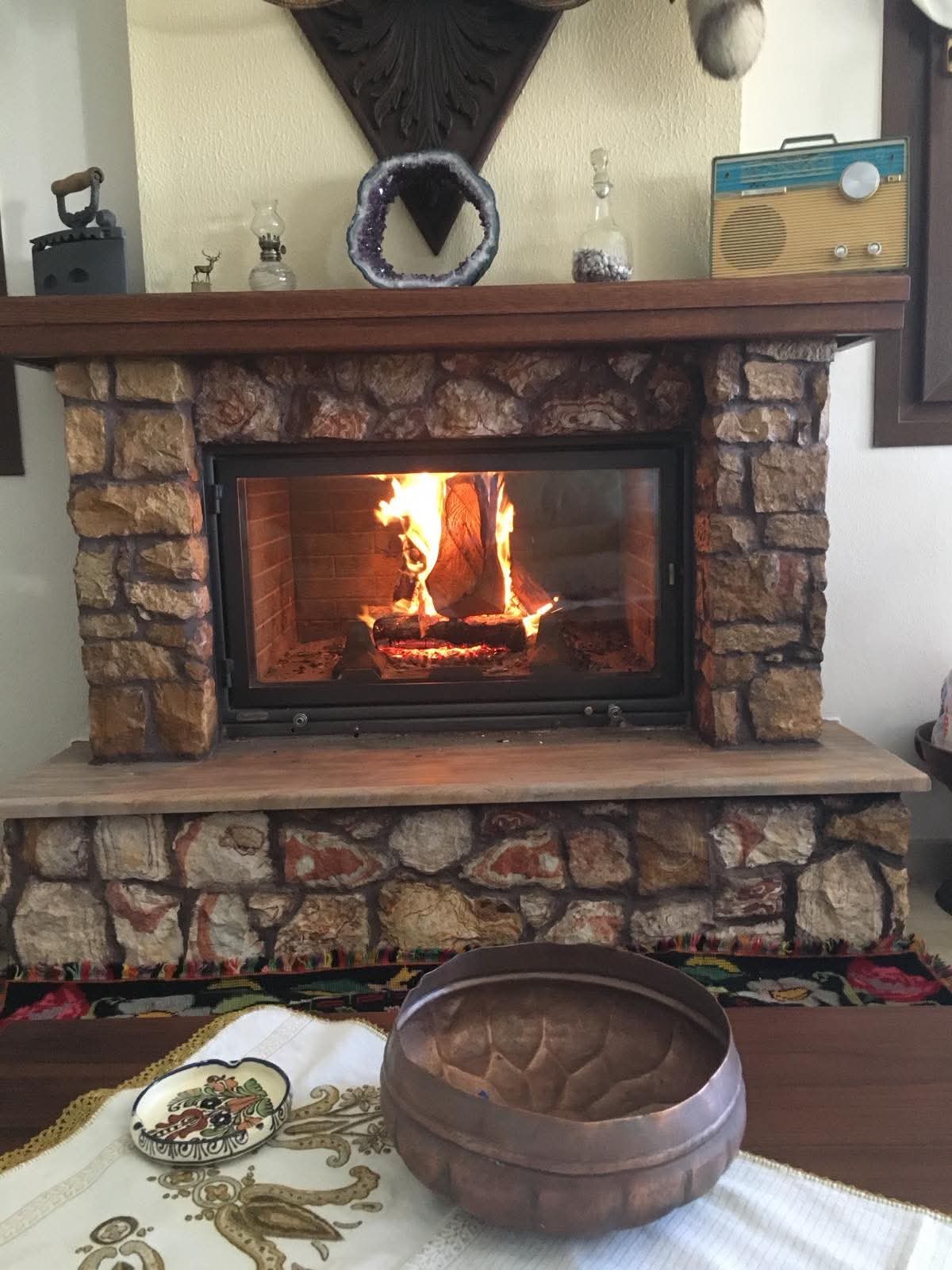 Stone fireplace detail